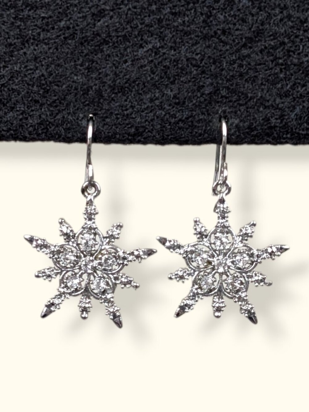White Rhinestone Snowflake Dangling Earrings
